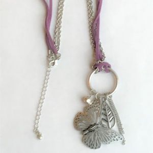 Silver Butterfly & Charms Necklace on Suede/Chain